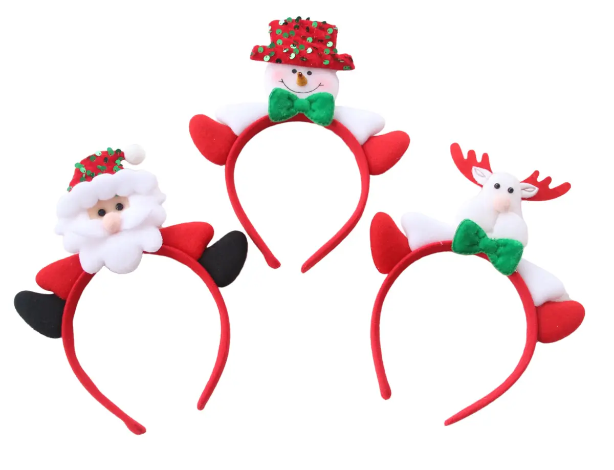 Rio Master Tiara de Natal com Cabeça de Personagem Natalino | Tiara vermelha com Papai Noel, Boneco de Neve ou Rena de pelúcia