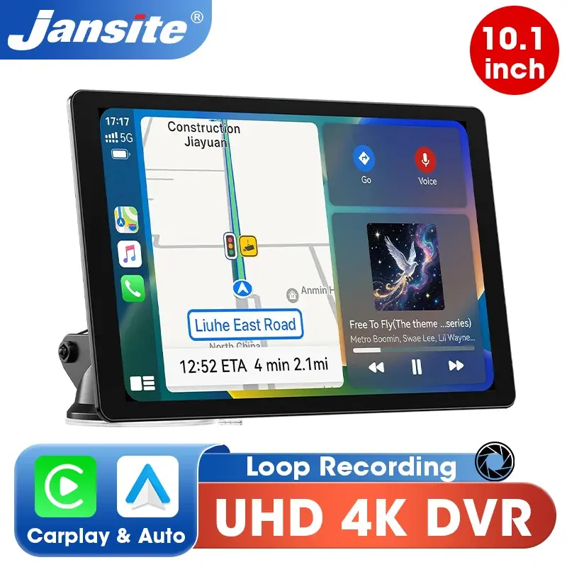 Jansite 10.1 ''4K Dashcam 4:3 Tela Grande Carplay Android Auto DVR Sistemas Inteligentes de Carro Multimídia Reprodutor de Vídeo Rádio Estéreo - 1
