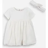 vestido infantil balonê com faixa de cabeça off white - 1