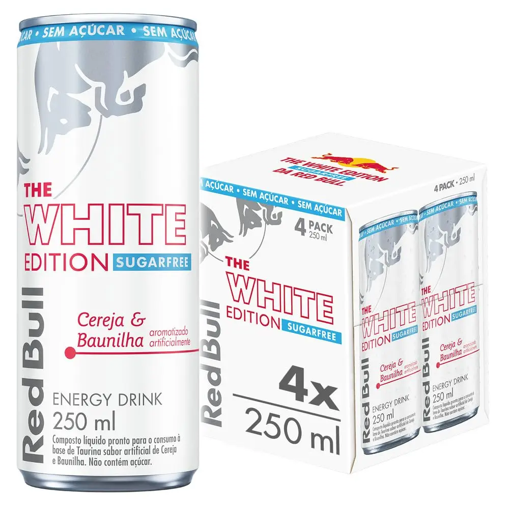 Red Bull Energético, White Edition, Cereja e Baunilha, Sem Açúcar, 250ml, 4 latas - 1