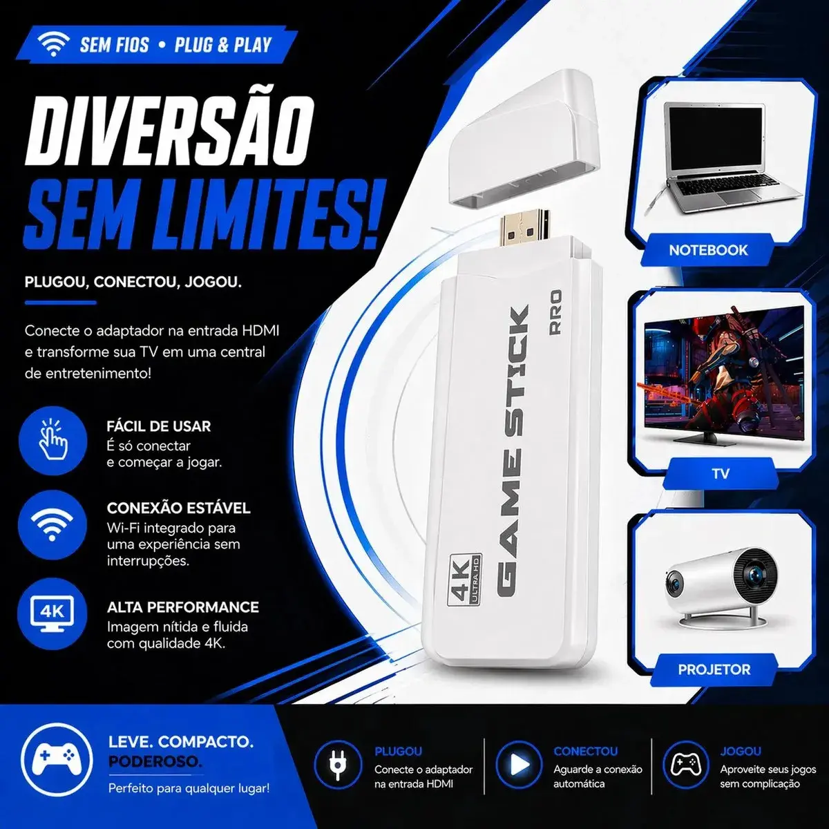 Adaptador Videogame M15 Hdmi 2 Controles Players Branco Bivolt Stick Usb thumbnail 4