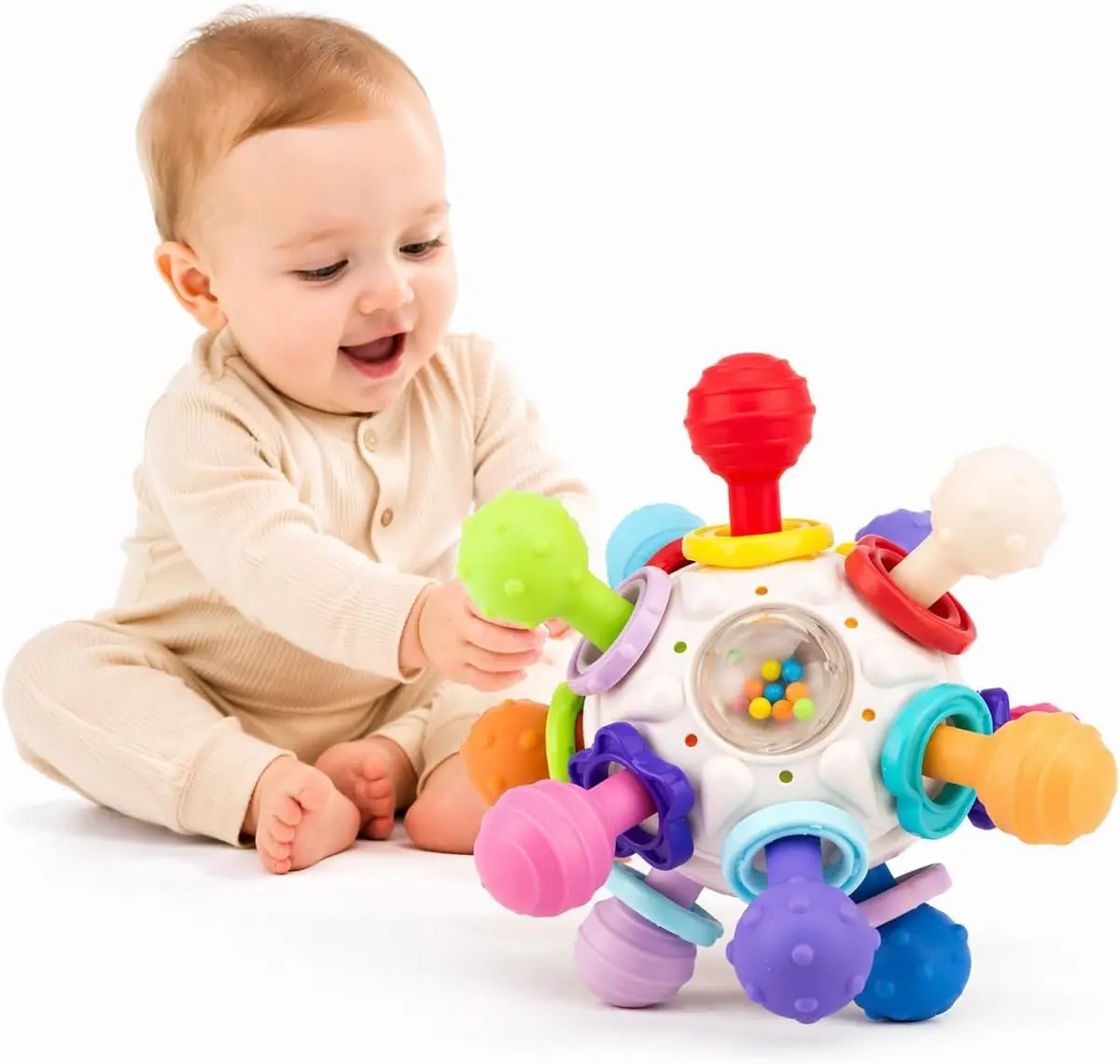 Brinquedo Sensorial Mordedor Chocalho Flexível para Bebês | Cubo Educativo Multifuncional com Atividades Sensoriais | Coordenação Motora, Desenvolvimento Cognitivo e Estímulo Tátil | Presente Infantil