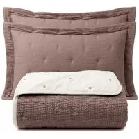 Kit Cobre Leito Clássico Queen Percal 300 Fios Colcha Dupla Face Bicolor Premium 3 Peças Chocolate