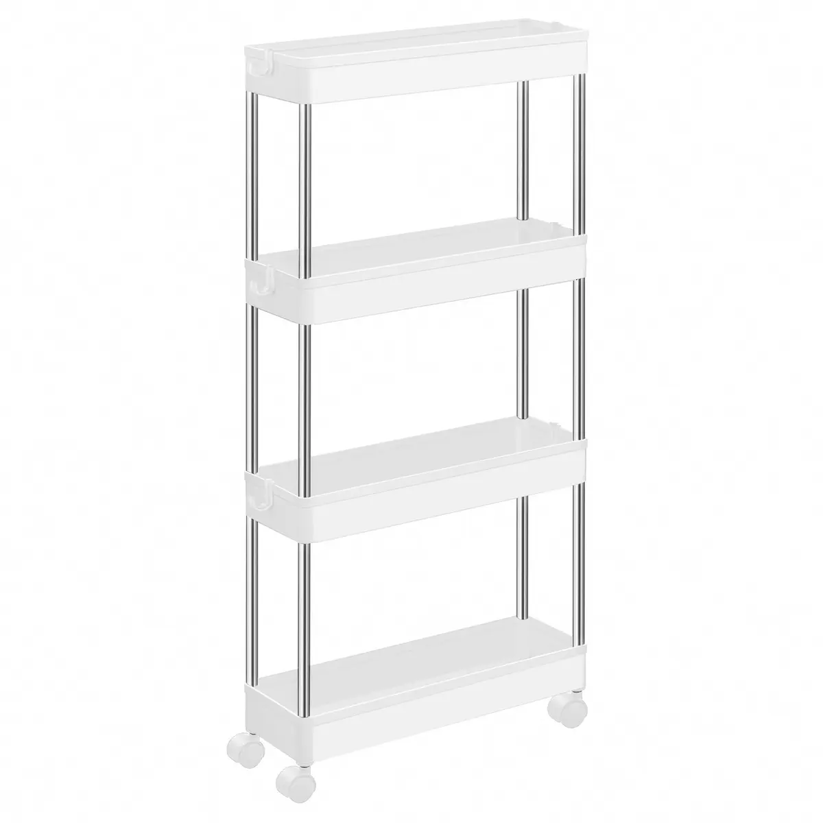 SONGMICS Carrinho de Armazenamento 4 Níveis, Carrinho Organizador | Carrinho de cozinha organizador com 4 prateleiras e rodízios, cesto removível, 14,4 x 42 x 86 cm, Branco, BRUKSC08WT - 1