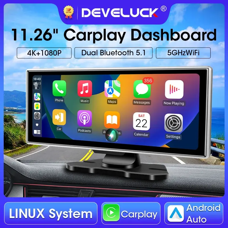 11.26 polegadas carro dvr 4k traço cam lente dupla sem fio carplay & android gravador de vídeo automático monitor navegação gps 5g wifi fm aux