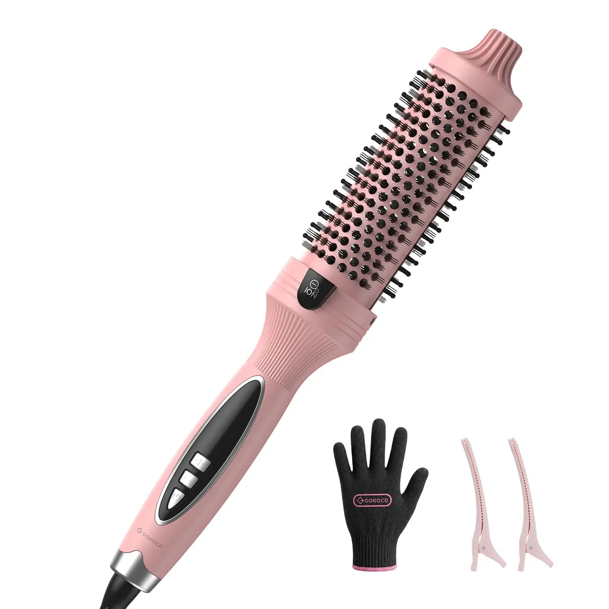 GOKOCO Escova Modeladora Térmica 38 mm com Íons Negativos,Bivolt GD037,9 Temperaturas,Aquecimento Rápido PTC,para Cachos,Ondas e Volume,Escova Styler,Rosa