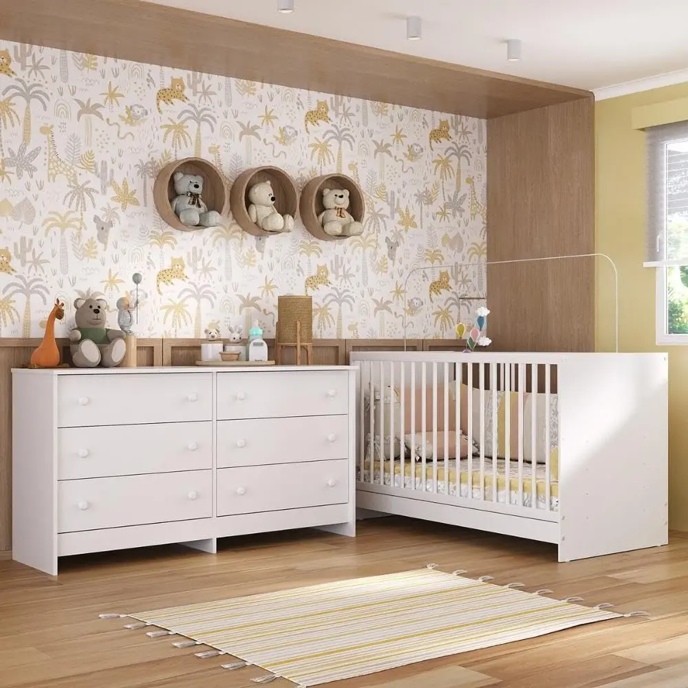 Multimóveis Berço 3 em 1 com Colchão Incluso e Cômoda Framboesa MP4296 Branco