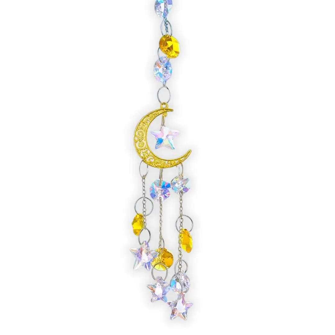 Móbile de Cristal Decorativo Lua e Estrela - Suncatcher Luna - Decoração com Reflexos Arco-Íris - 1