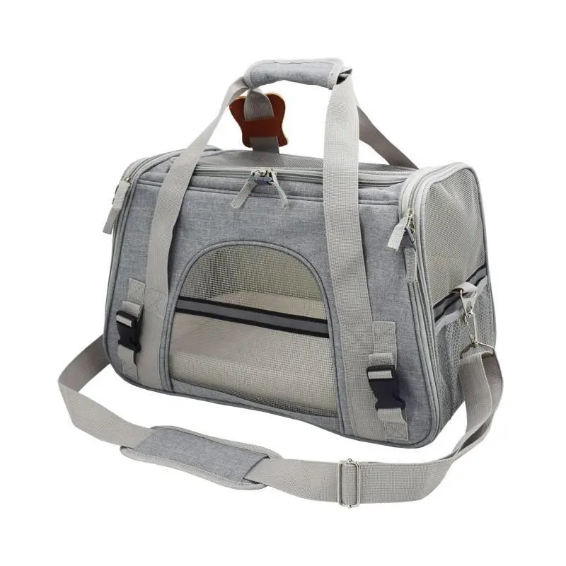Bolsa De Transporte Pet Avião Para Cães E Gatos Luxo Bem Ventilada Segura Confortável (AZUL) (CINZA)