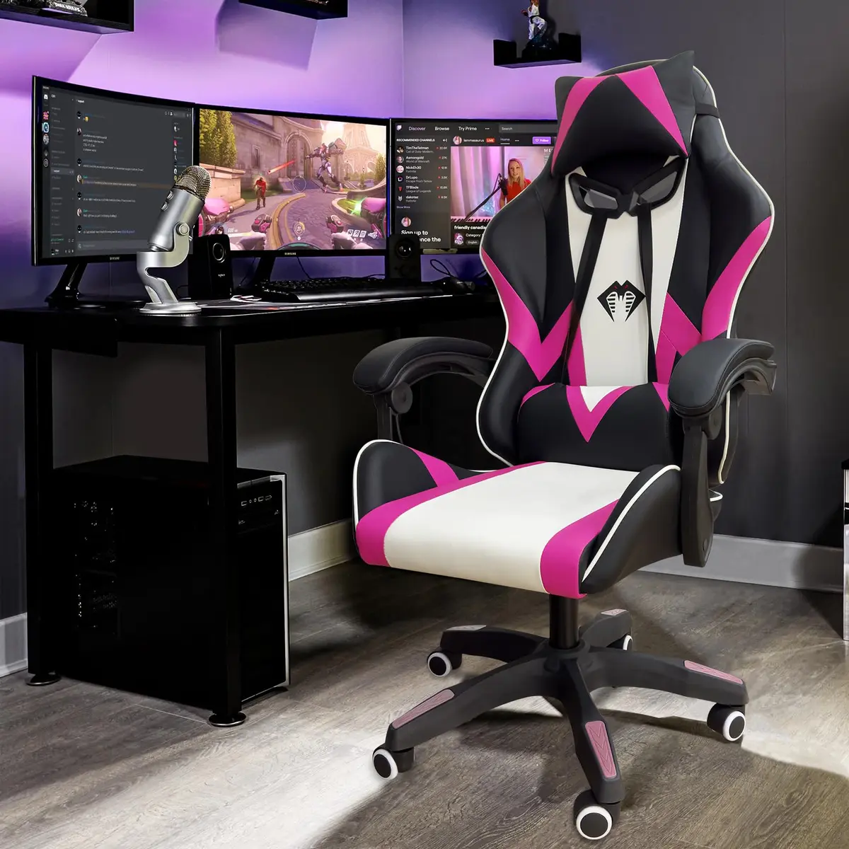 Cadeira Gamer Python Fly, Design Estilo Gamer, Tecido Respirável, Design Ergonômico (Rosa) - 1