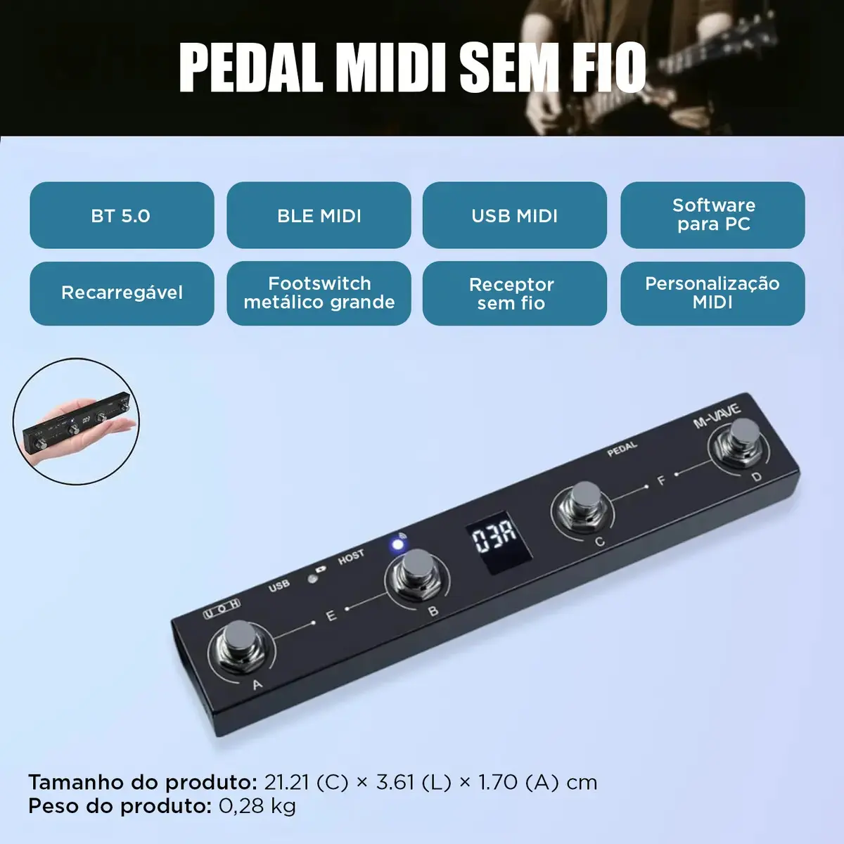 Controlador MIDI Sem Fio M-Vave Chocolate Plus 4 Teclas Bluetooth Preto thumbnail 5