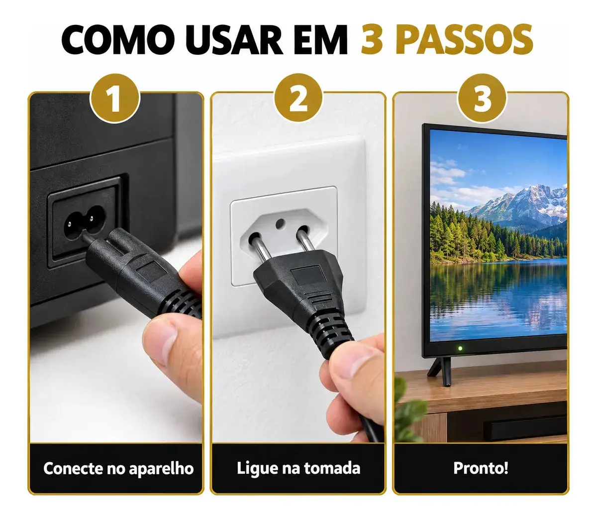Cabo De Força Tipo 8 IEC C7 Bivolt Bipolar 1,5 metros Padrão Brasileiro Tv Notebook Monitor Videogame Fonte Energia Universal Conexão Segura Eletric Teck thumbnail 6