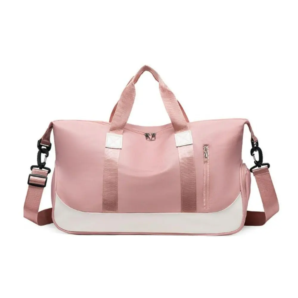 Bolsa Mala de Viagem Grande Feminina com Divisórias, Encaixe para Mala, Alça Transversal Ajustável, Bolso com Zíper, Ideal para Academia, Trabalho e Viagens Curtas (Rosa)