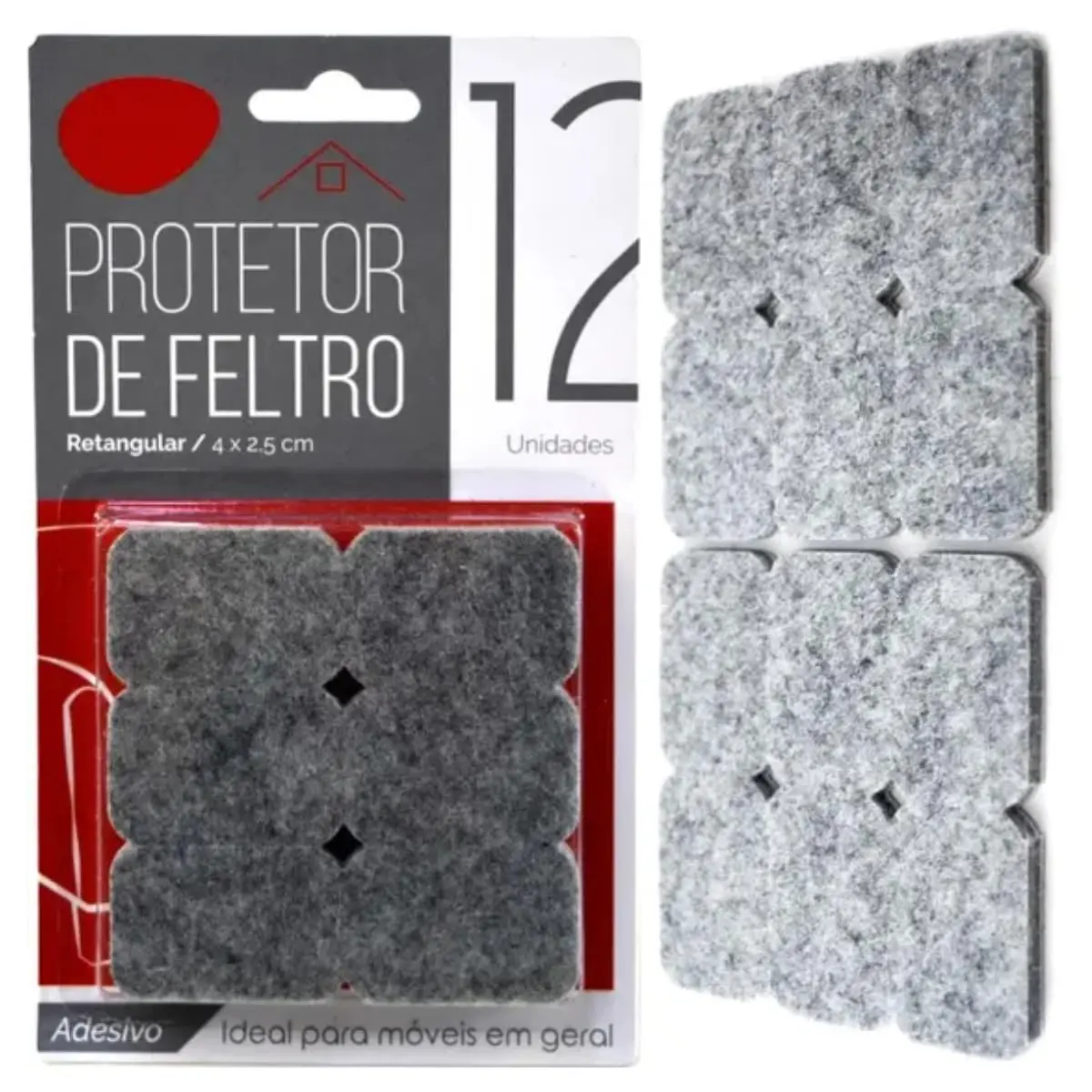 Kit 12 Protetores Feltro Pé Móveis Retangular Antiderrapante Adesivo