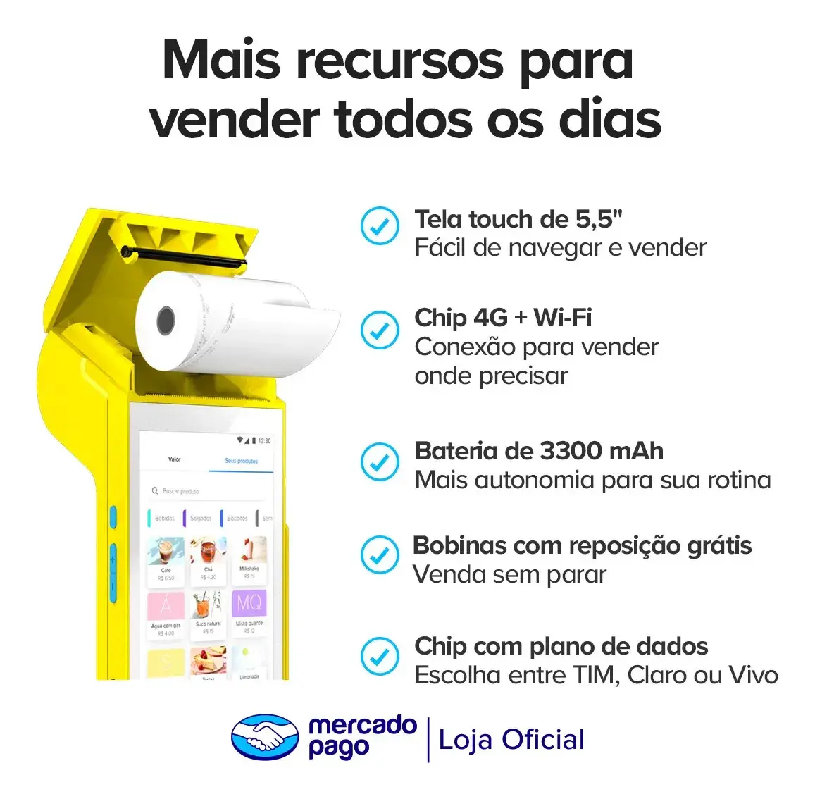 Maquininha De Cartão Smart 2 Mercado Pago Point Amarela Vivo 4g/Wifi/Nfc thumbnail 4