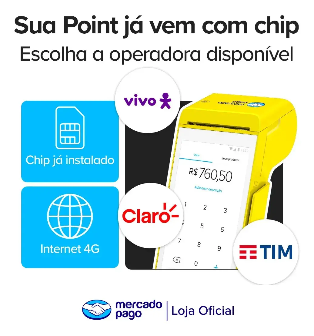 Maquininha De Cartão Smart 2 Mercado Pago Point Amarela Vivo 4g/Wifi/Nfc thumbnail 7