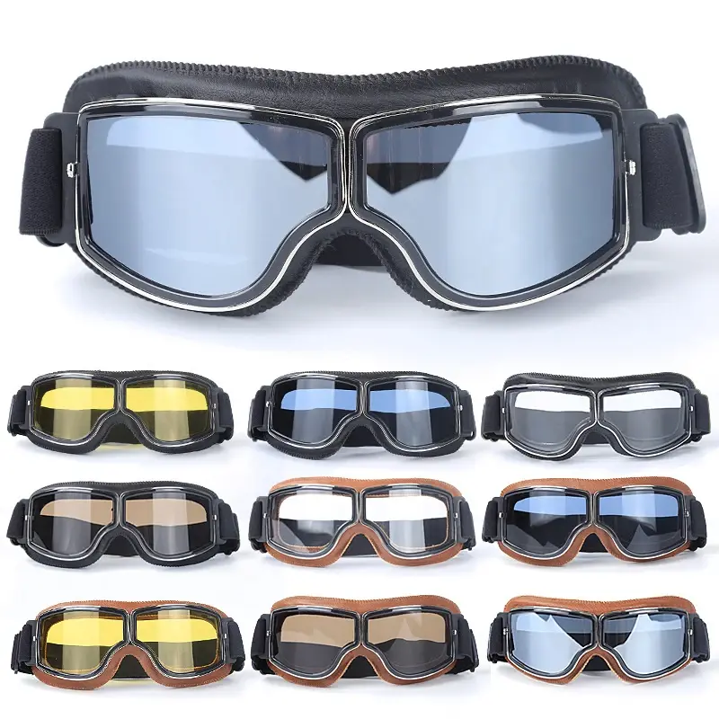 Óculos de sol para capacete de motocicleta, à prova de vento, retrô, universal, couro, retrô, acessórios para motocicleta - 1