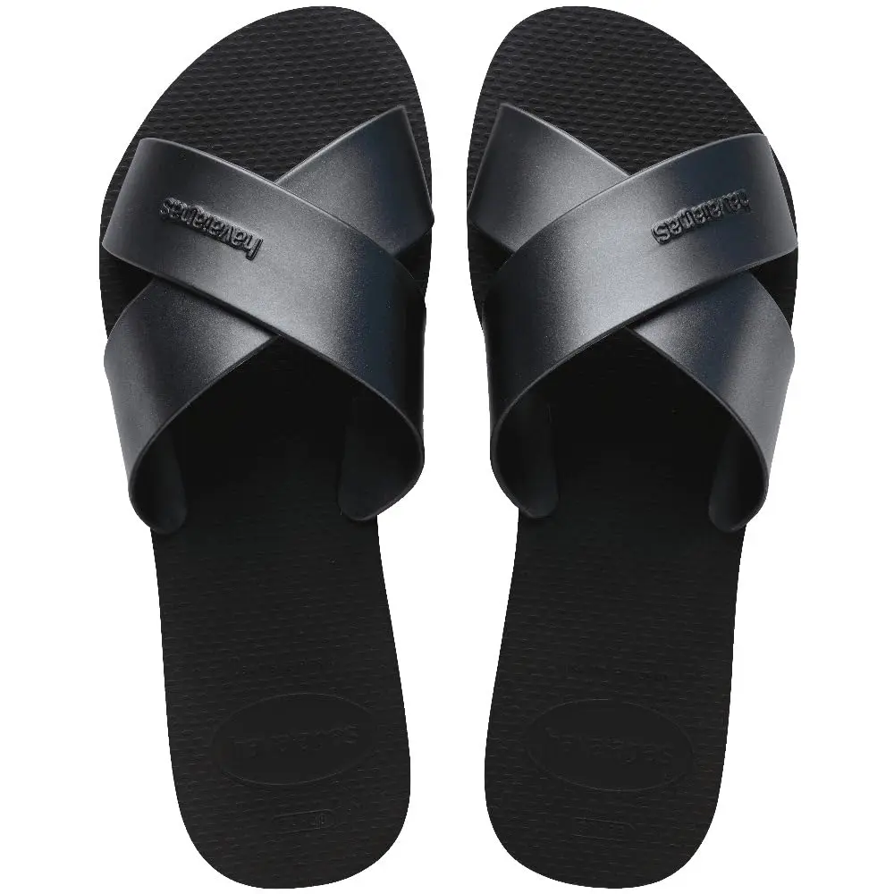 Chinelo Rasteira Havaianas Slide Aqua Metallic Feminino Tiras Largas Cruzadas (Preto, BR, Adulto, Faixa Numérico, M, 39, 40)