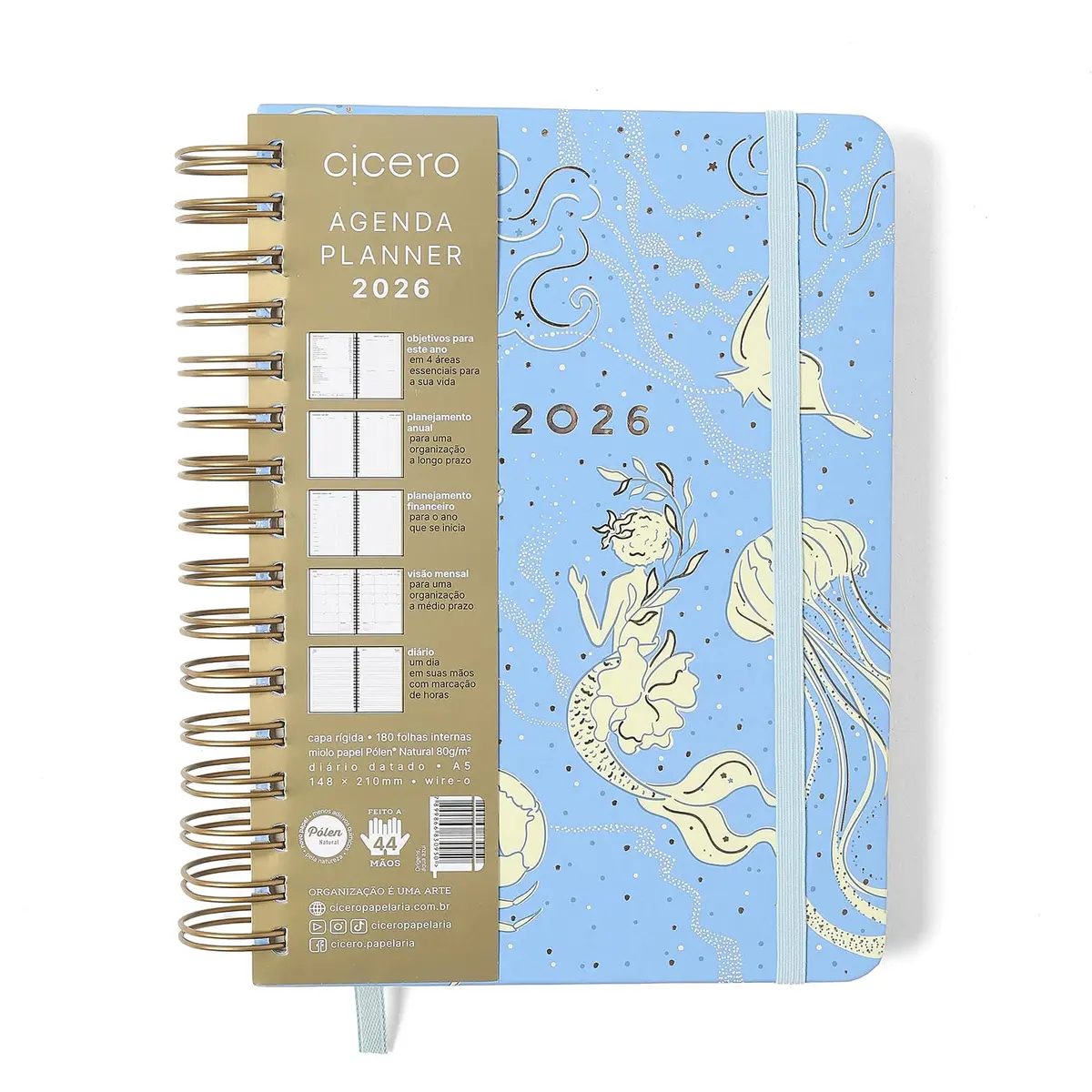 AGENDA PLANNER WIRE-O 2026 ORIGENS DIARIA A5 AQUA AZUL - 1