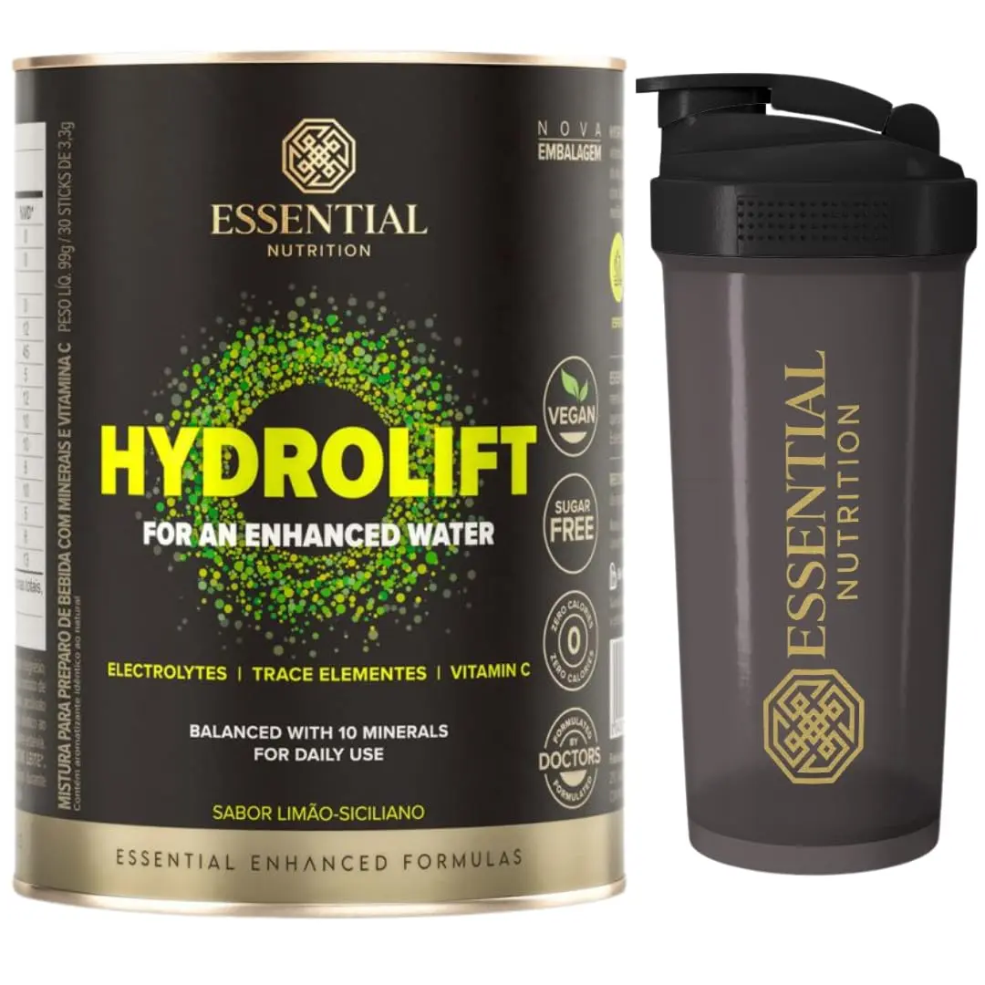 Hydrolift - Essential Nutrition - Eletrólitos minerais ativos -30 Sticks Limão + Coqueteleira Oficial