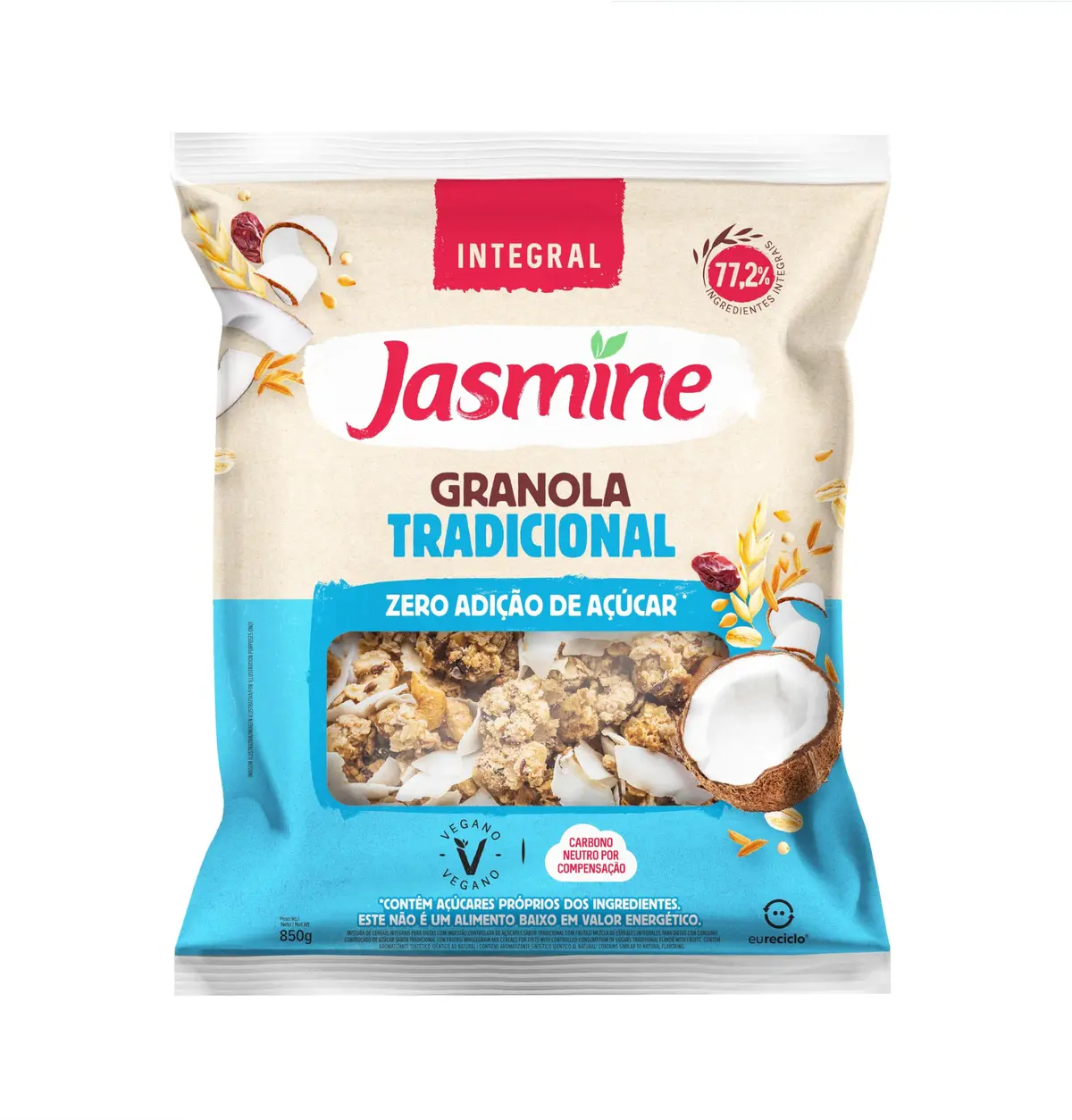 Granola Integral Jasmine, Tradicional, 850g | Sem Adição de Açúcar, Fonte de Fibras, Ideal para o Café da Manhã - 1