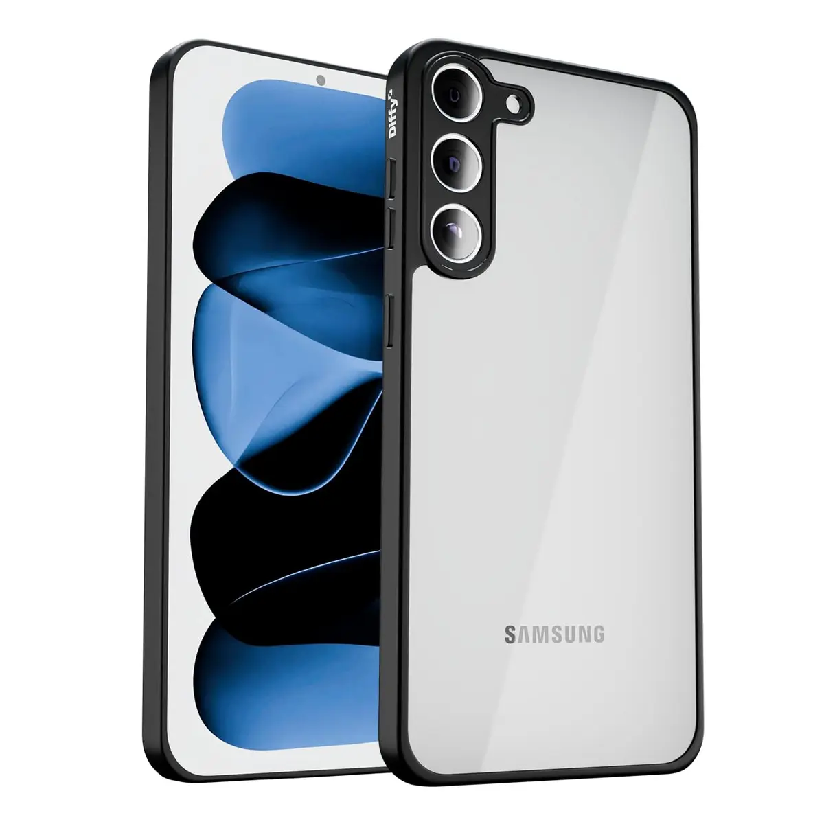 Diffy Capa Hybrid Anti-Impacto para Samsung Galaxy S23 – Traseira Transparente Rígida (Não Amarela), Bordas Reforçadas e Proteção Individual de Câmeras (Preta) - 1