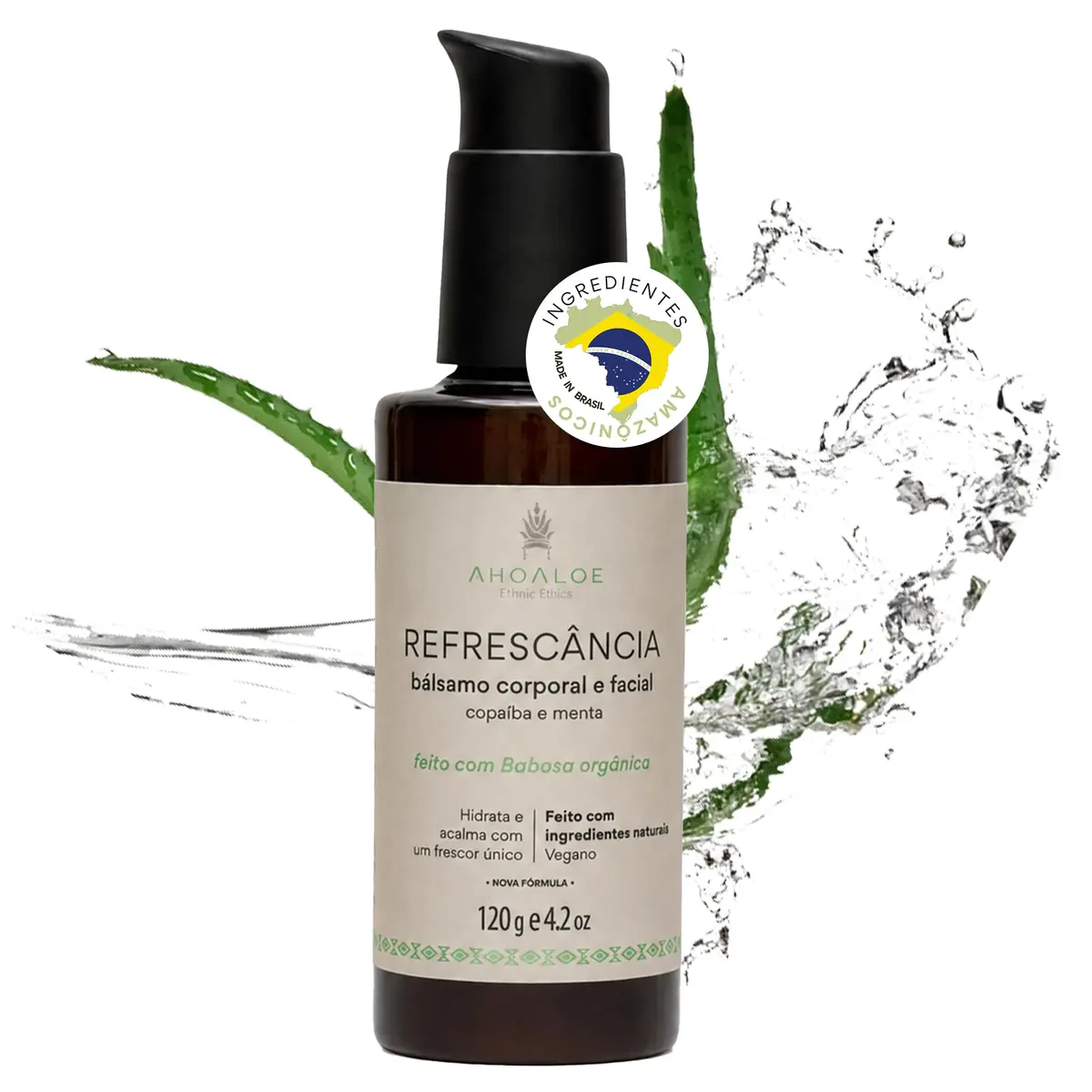 AHOALOE Bálsamo Corporal e Facial Pós-Sol Refrescância com Aloe Vera – Babosa, Copaíba e Menta - Ingredientes Naturais - Hidrata, Acalma e Refresca a Pele - 115 ml