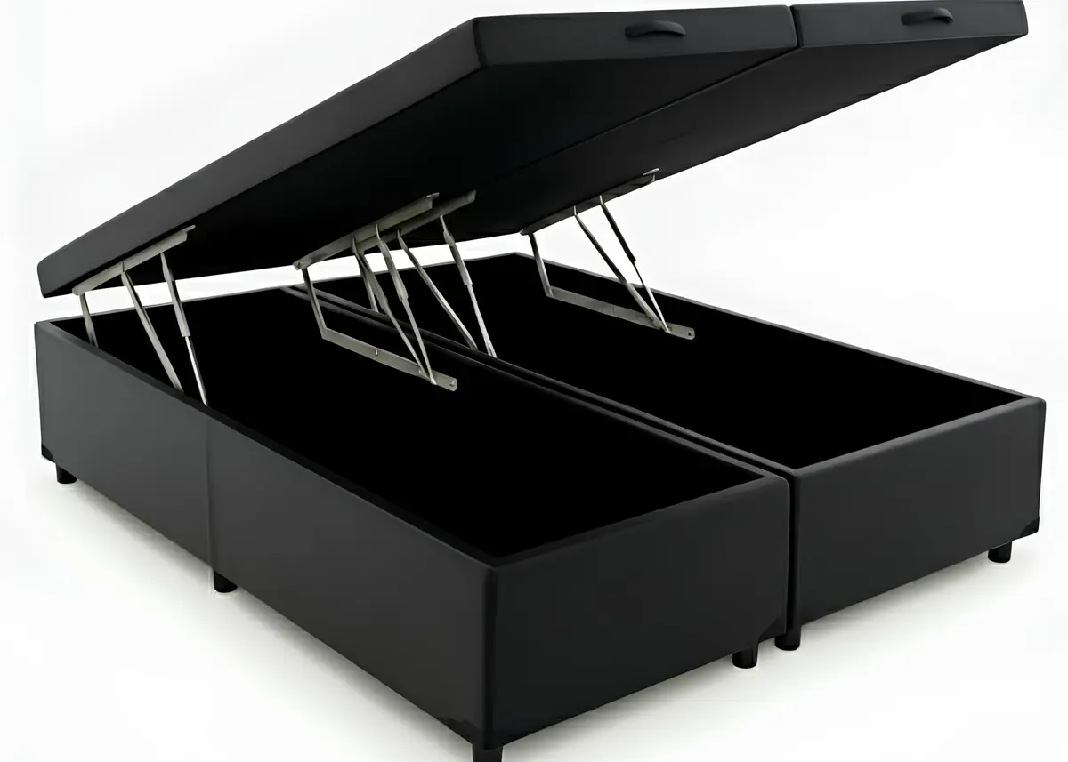 Cama Queen Base Box Baú Bi-partida Corino 79 Blindada E Resistente (Preto)