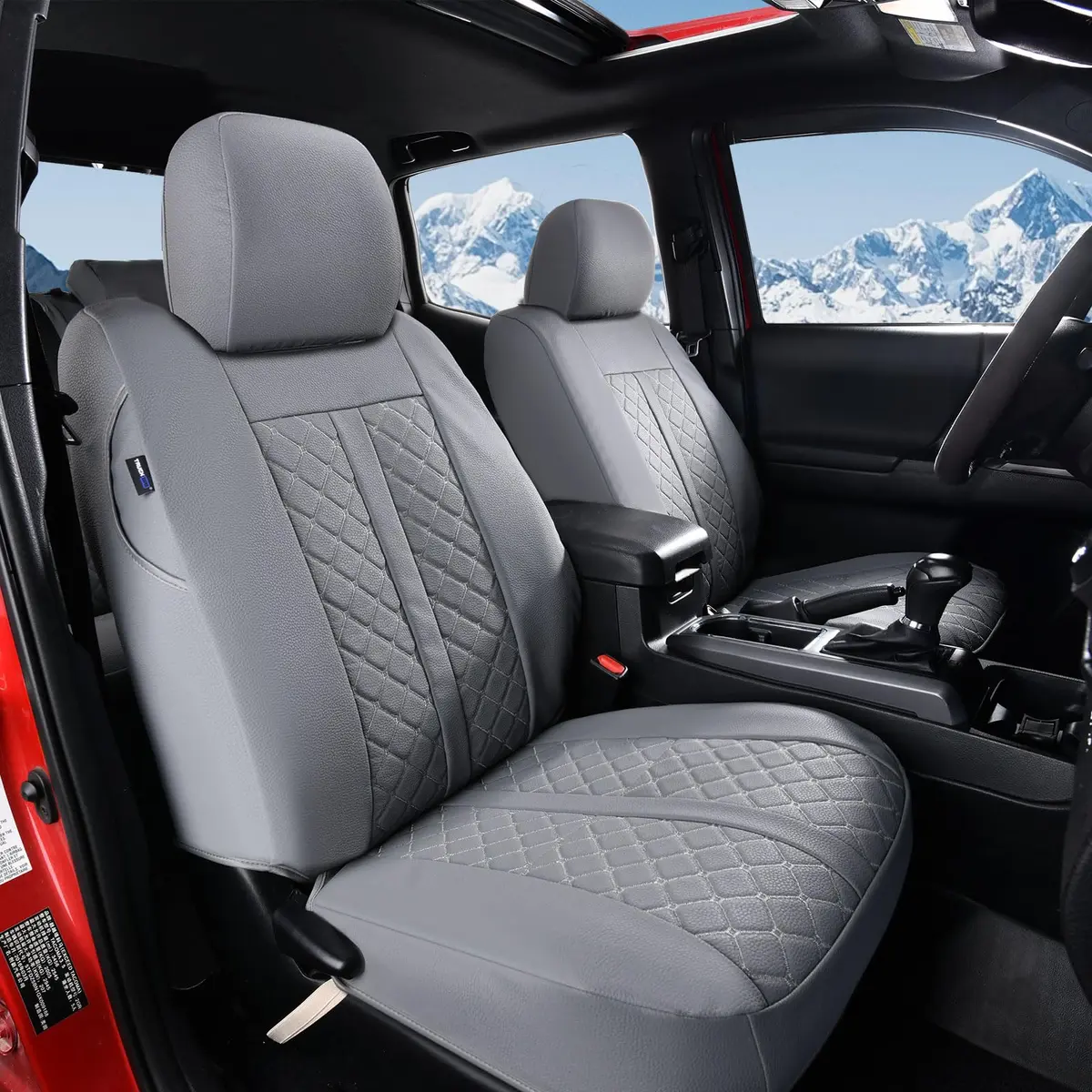 Truckiipa Tacoma Capas de assento de couro capas de assento de caminhonete dianteiras personalizadas para Toyota Tacoma 2005-2015 cabine dupla tripulação, par frontal, cinza - 1