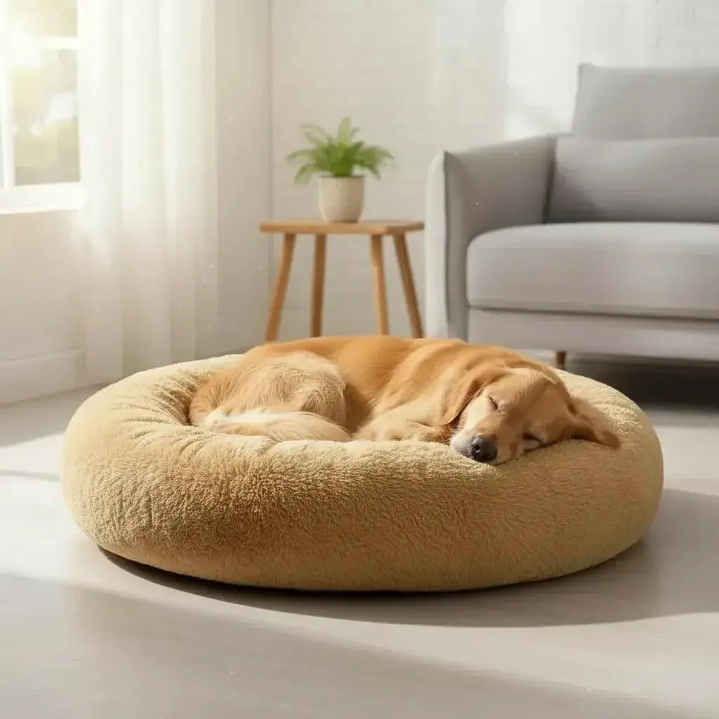 CAMA PET NUVEM PELUCIA REDONDA CAMINHA PELUCIADA CASA DONUT G 60CM (CREME) | MATERIAL RESISTENTE, PODE SER LAVADO NA MAQUINA, NÃO SOLTA PELOS, QUALIDADE PREMIUM