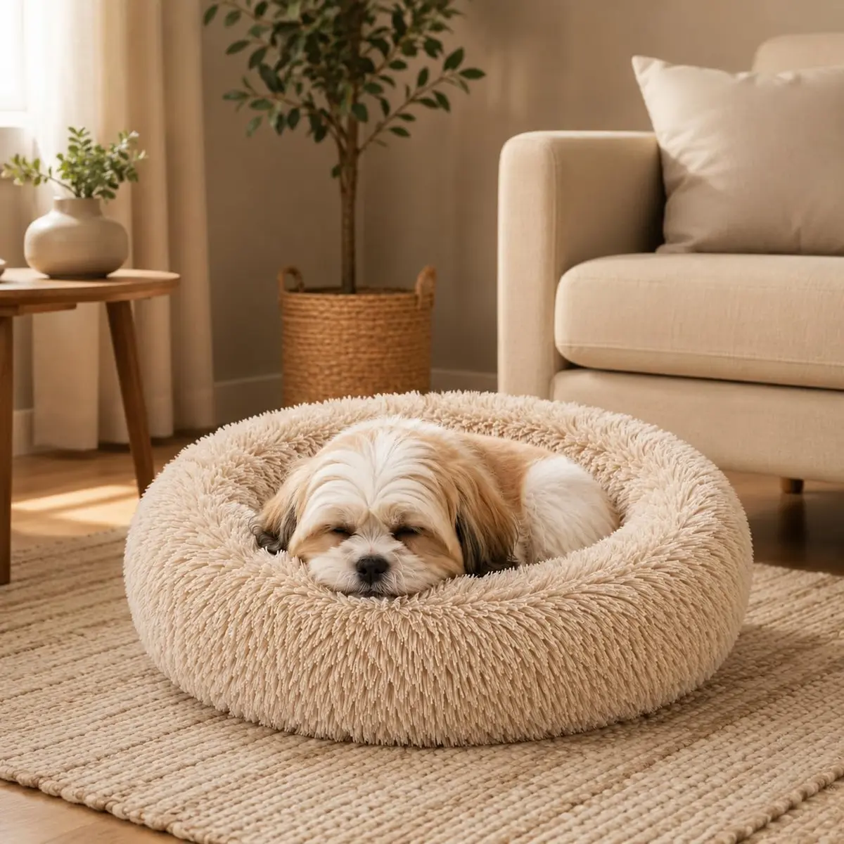 CAMA PET DONUT NUVEM PELUCIA P REDONDA CAMINHA PELUCIADA NINHO CASINHA CASA COLCHONETE Cachorros E Gatos NUVEM FUNDO ANTIDERRAPANTE IMPERMEAVEL 40CM (CREME) - 1