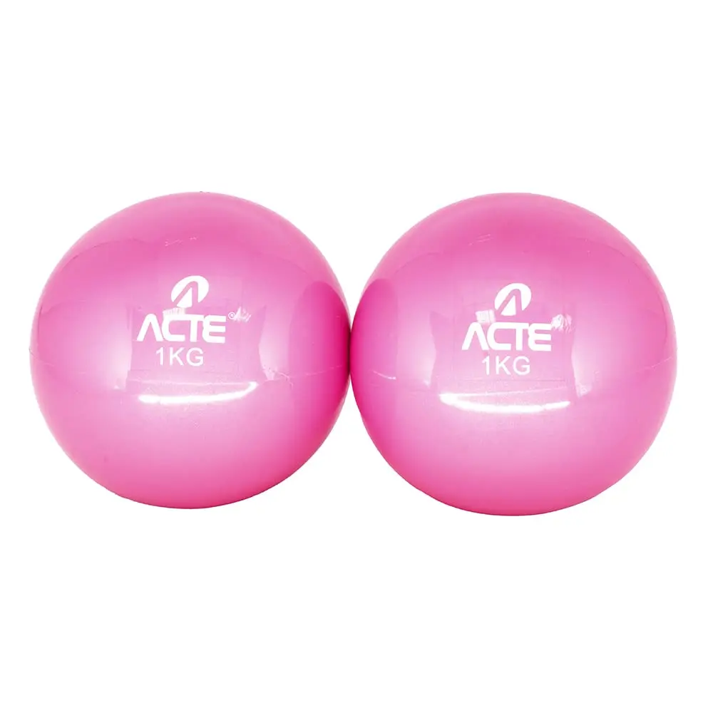 Acte, Bolas de Peso 1kg 12cm em PVC e Areia para Pilates e Treinos Funcionais, T55, Rosa - 1