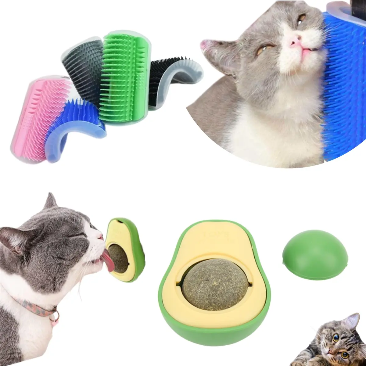 2 Brinquedo Para Gato Catnip Bola Erva Gatos + Coçador Escova Maçageador para gato - 1