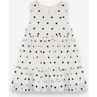 vestido infantil de tule com recortes poá bege - 1