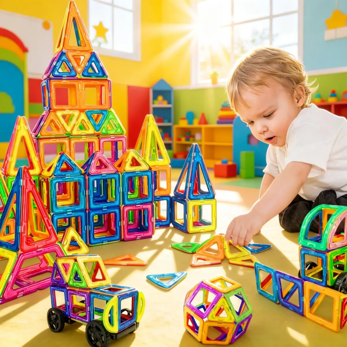 Blocos de Montar Magnéticos Construção STEM Brinquedos Infantil (120 Peças) - 1