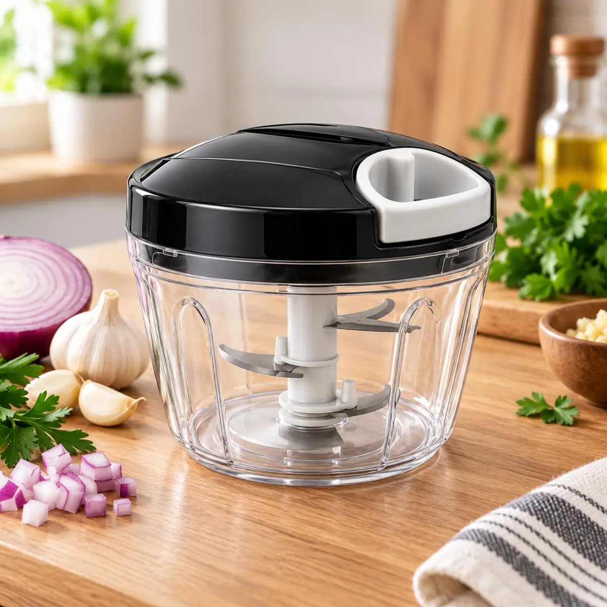 Processador de Alimentos Manual 500ml com 3 Lâminas em Aço Inox Min cores variadas (preto e vermelho) - 1