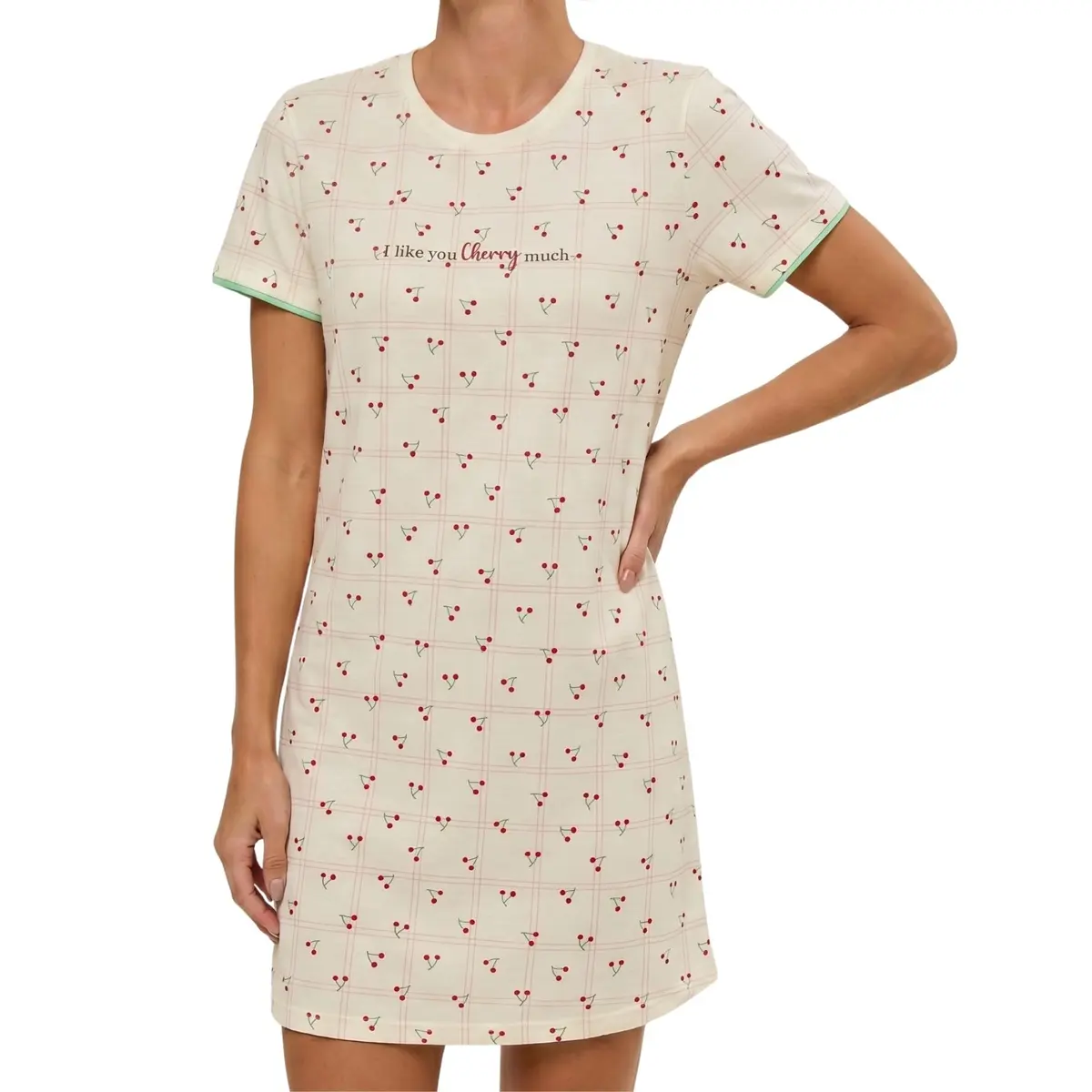 Camisola Feminina 100% Algodão Bela Notte Respirável com Estampa Love Cherry
