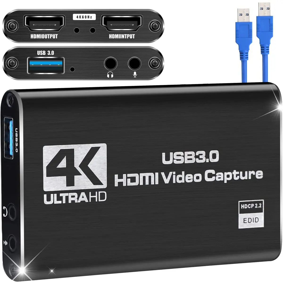 Hlily Placa de captura de vídeo HDMI Nintendo Switch, Placa de captura de jogos 4K 1080P 60FPS, Placa de captura Nintendo Switch USB 3.0 para gravação de vídeo streaming, Dispositivo