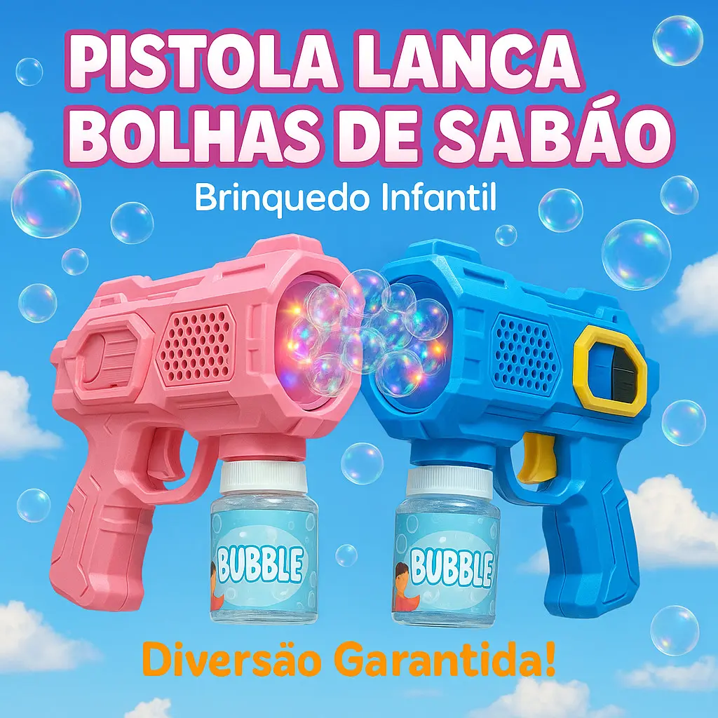 Lança Bolhas de Sabão com Luz Brinquedo Infantil Arminha de Bolha Diversão Crianças - 1