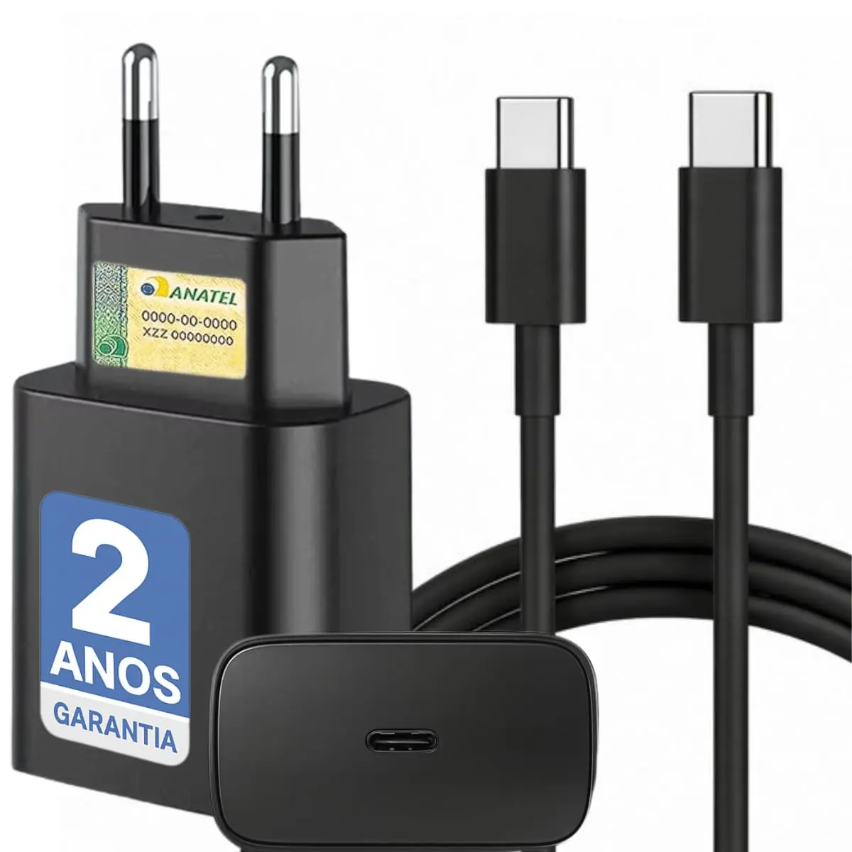 Carregador Super Turbo Ultra Rápido, Com entrada Dupla Type C + USB Com Carregamento Extra Power Fast, Acompanha Cabo C/C, Compatível Com Todos Aparelhos Tipo C. (SMART FAST)