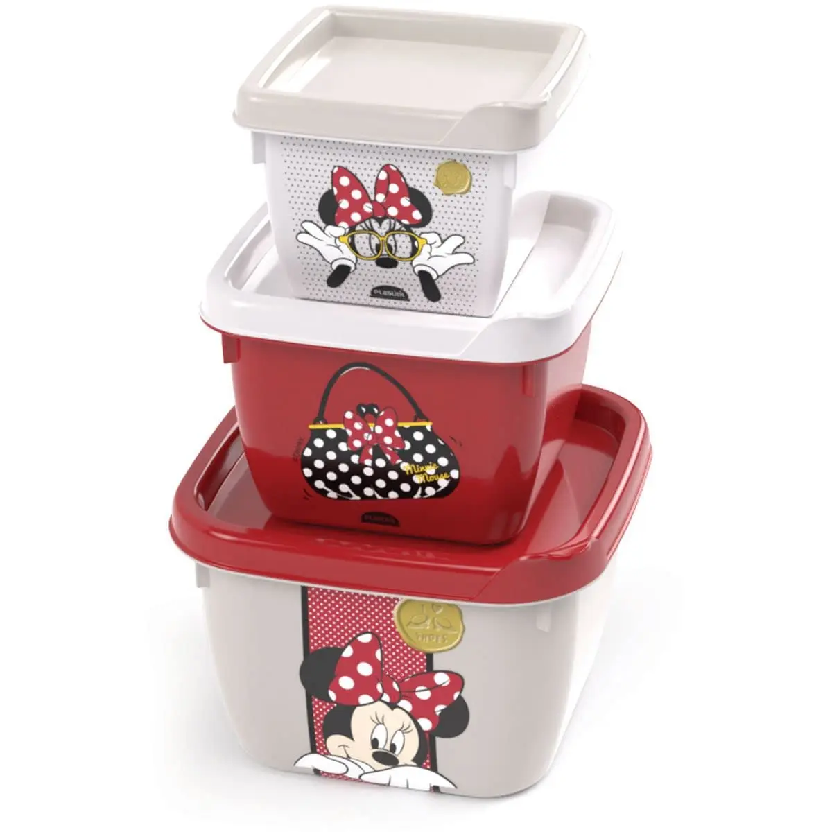 Conjunto 3 Potes Conect Quadrado Minnie Plasutil