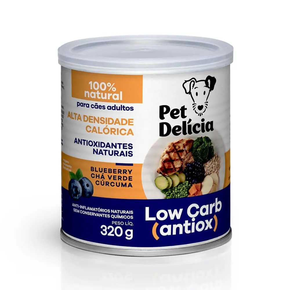 Pet Delícia Low Carb 320g, Ração Úmida para Cães | Alta densidade calórica para ganho de peso, com antioxidantes naturais