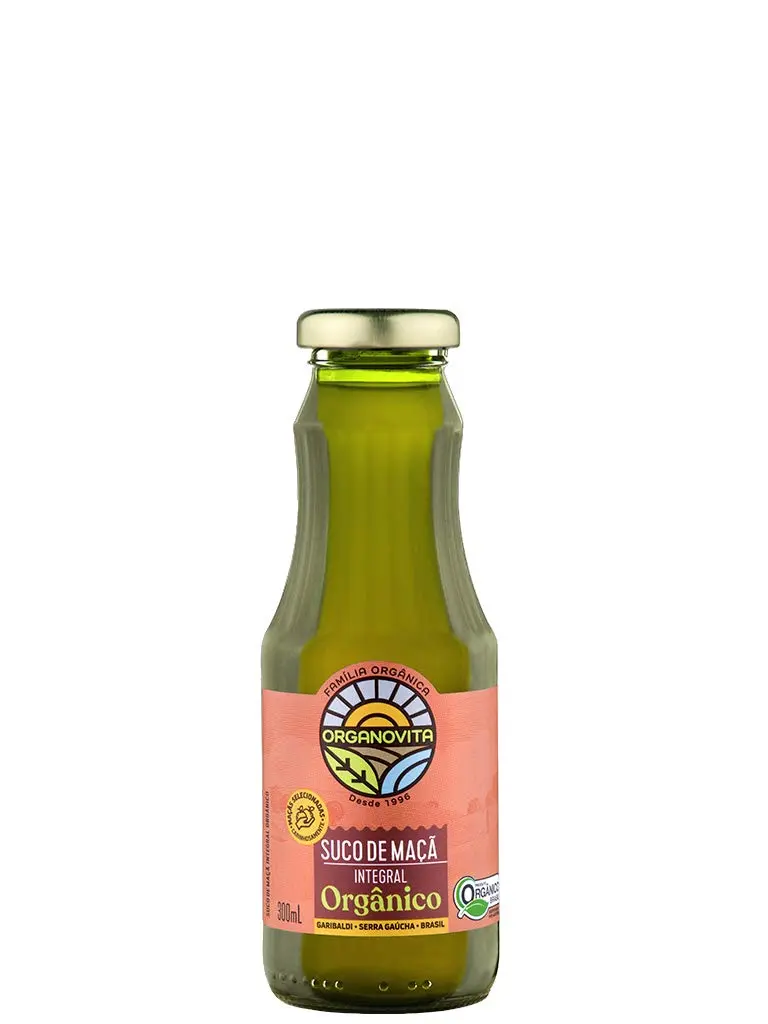 Suco de Maçã Integral Orgânico 300ml - Organovita - 100% Natural, Sem Conservantes, Rico em Nutrientes, feito com Maçãs Galas