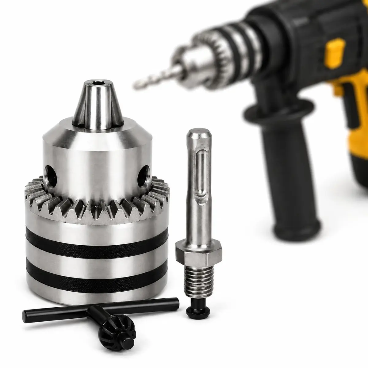 Kit 3 Peças Mandril para Furadeira Parafusadeira Adaptado - 1/2" 20UNF, para Brocas de 1,5 a 13mm, com Adaptador SDS Plus e Chave, Compatível com Marteletes, Uso Doméstico e Profissional - 1