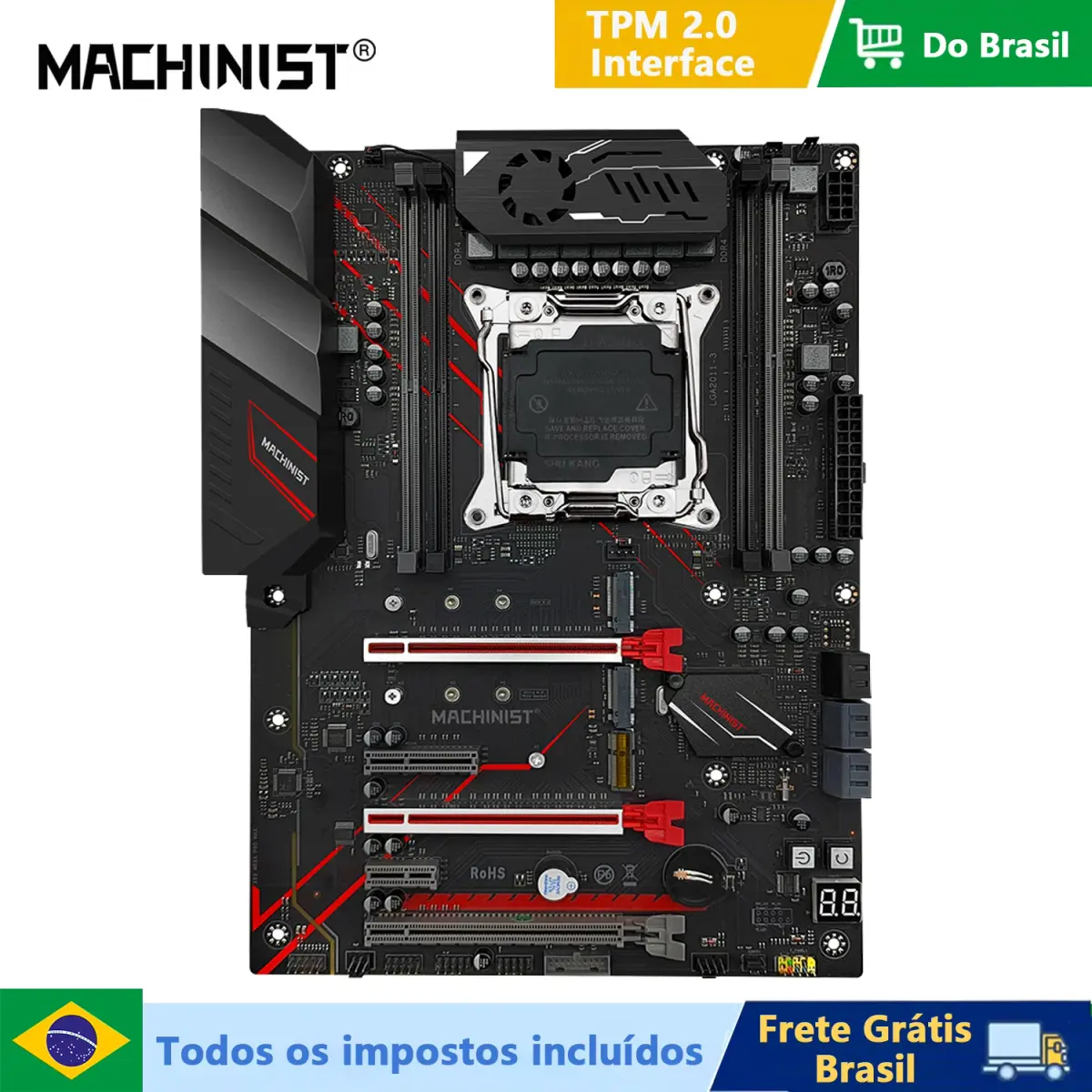 Placa-Mãe MACHINIST X99 TPM 2.0 com Suporte para Memória DDR4 Quatro Canais e CPU Xeon E5 V3/V4 LGA2011-3 NVME M.2 USB3.0 MR9A PRO MAX