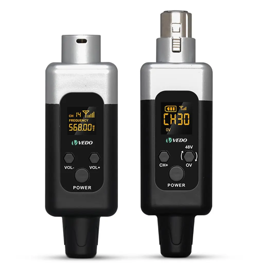 Conversor de microfone sem fio 48 V/0 V,transmissor e receptor XLR,30 canais ajustáveis,compatível com microfones dinâmicos,microfones condensadores e instrumentos musicais