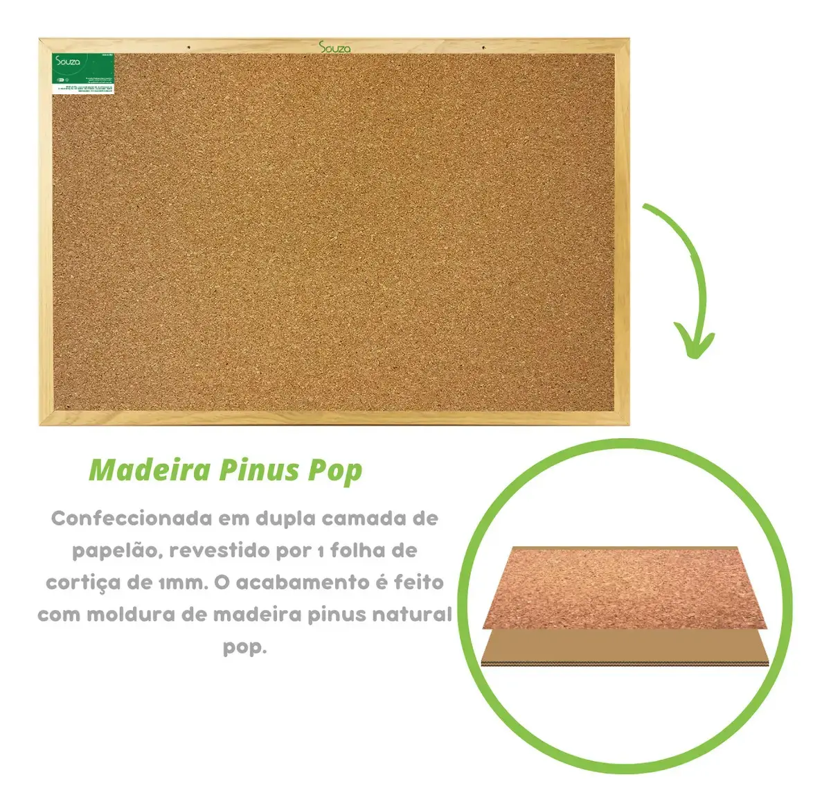 Quadro Lousa Cortiça 60x40 Cm Souza Moldura Madeira Avisos Recados Anotações Hannover Home thumbnail 4