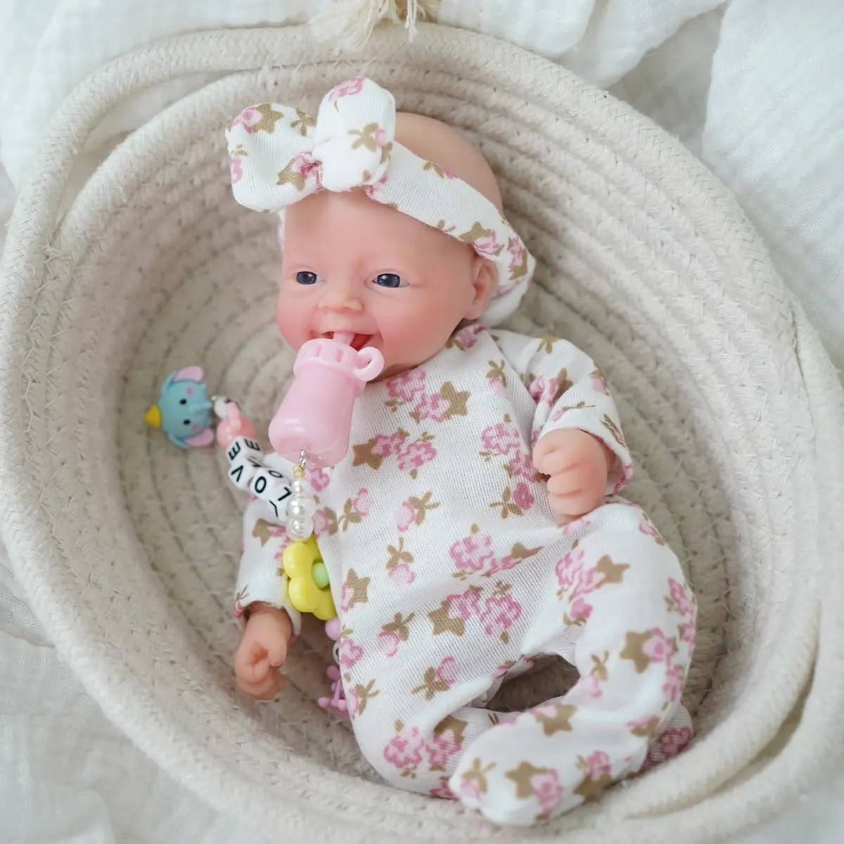 Brastoy Bebê Reborn Boneca Menina de Silicone Sólido Flexível Realista 20cm Original (20cm Menina Olhos Azuis)