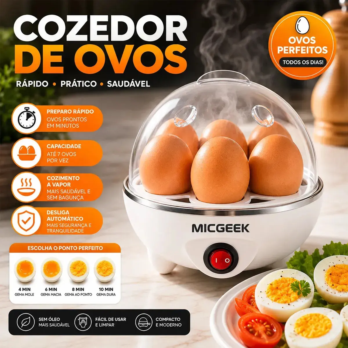Cozedor De Ovos Automático Panela A Vapor Elétrica Legumes Elétrica Portátil Prático Rápido 7 Ovos Em 5min Micgeek thumbnail 2