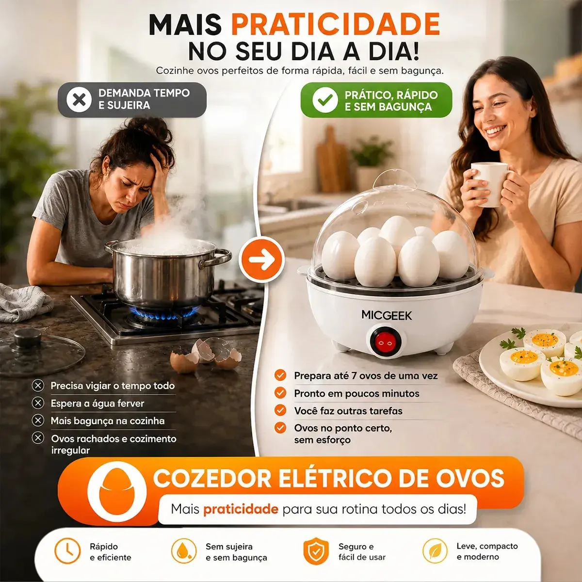 Cozedor De Ovos Automático Panela A Vapor Elétrica Legumes Elétrica Portátil Prático Rápido 7 Ovos Em 5min Micgeek thumbnail 4